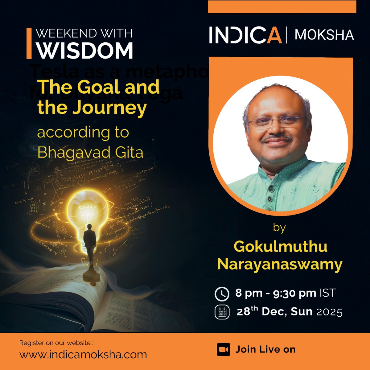 ONENESS_FEST's tweet photo. Join #weekendwithwisdom for The Goal and Journey according to Bhagavad Gita
Discover the path to inner peace and freedom with "The Goal And The Journey According To Bhagavad Gita"
Date: 28th DEC 2025 | Sunday
Time: 8:00 PM - 9:30 PM IST
Learn how to overcome life's challenges and attain shānti (peace) as a jivanmukta (free person). Understand the 6 enemies of the mind and how to overcome them through Karma Yoga, Dhyāna Yoga, and Jnāna Yoga🧘♂️
Register now: https://t.co/QSyPomyvUs
#BhagavadGita #SpiritualGrowth #InnerPeace #Jivanmukta #INDICAMoksha @nkgrock @Sai_swaroopa @IndicaOrg