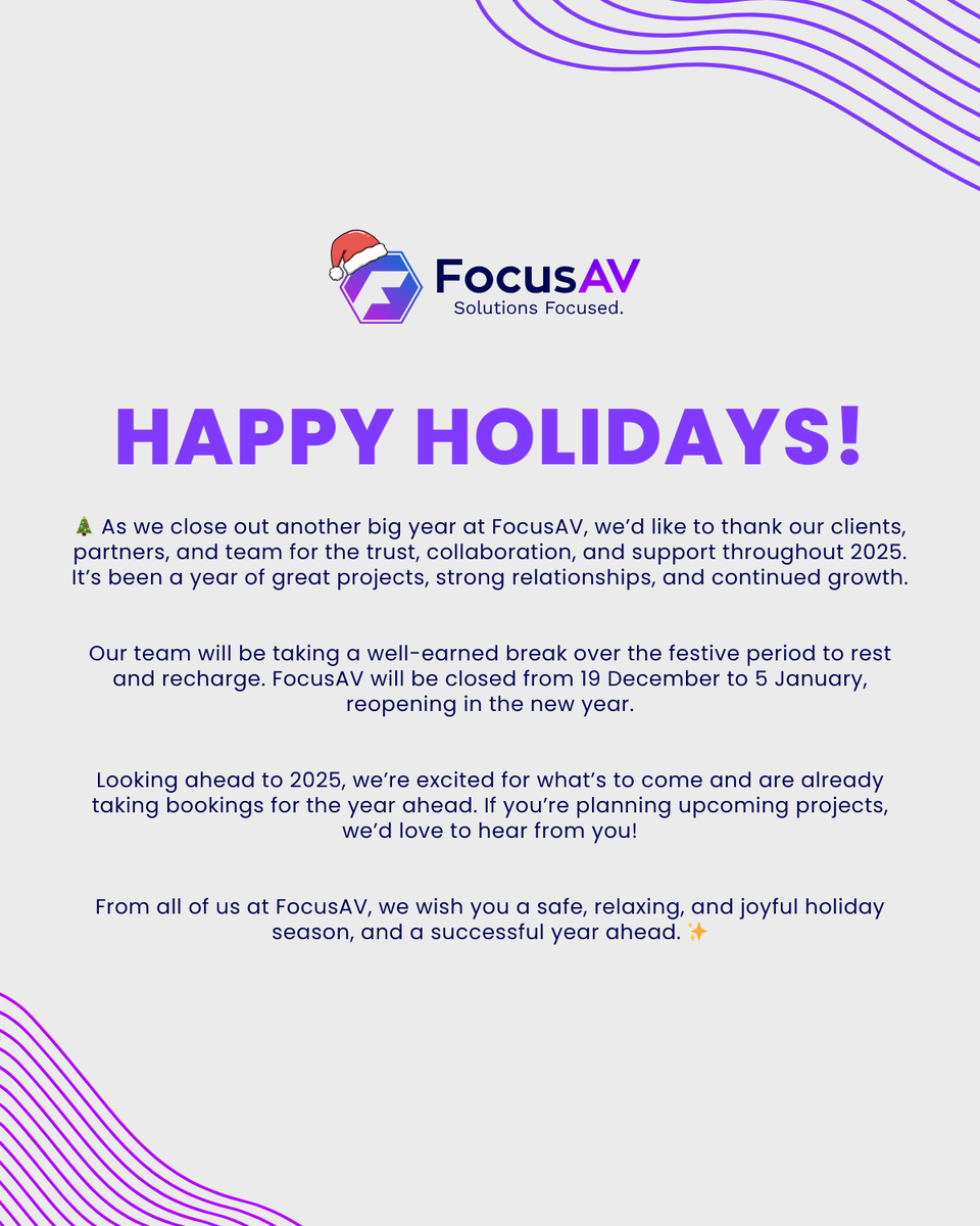 focusavperth's tweet photo. Wishing our clients, partners and friends a safe and happy Christmas. Thank you for being part of our year. We will see you in the new year. 🎄 https://t.co/RS4EOCFMMR