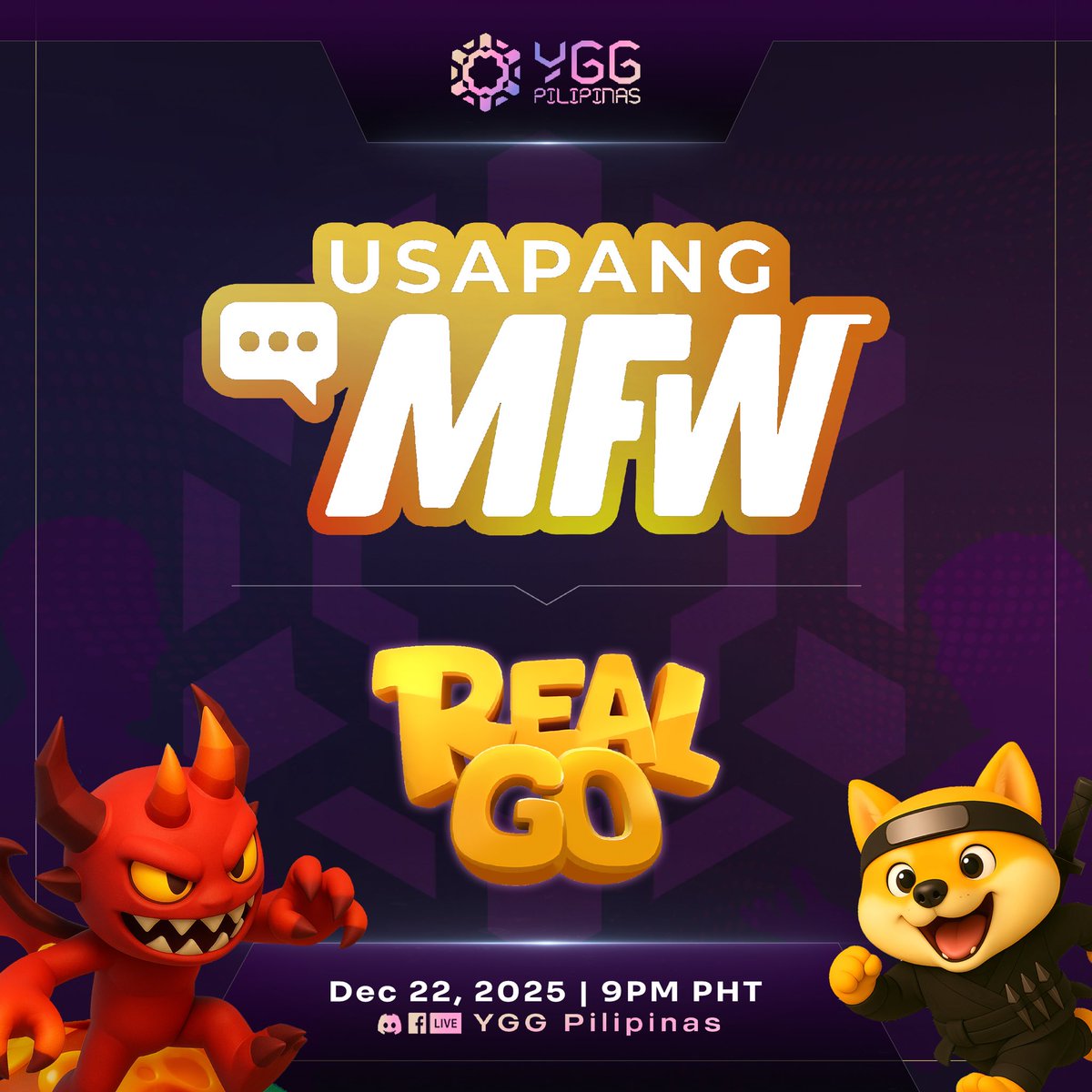 While everyone’s caroling outside, we’re hanging out at Usapang MFW tonight at 9PM PHT! 🎄

Catch us live with <a href="/RealGoOfficial/">RealGo</a> for good conversations, fresh insights, and cozy Christmas energy with the fam.

Live on Facebook, X, and Discord!