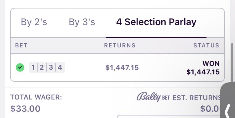 CryptoLoos's tweet image. Biggest parlay cash that I have personally made. Only would have put $5 more down if I could next best odds were not even half close. Plus Bobby wasn’t offered on about half the books and making it wasn’t better odds. Saw bad lines from Bally bet on @SimpleOddsApp