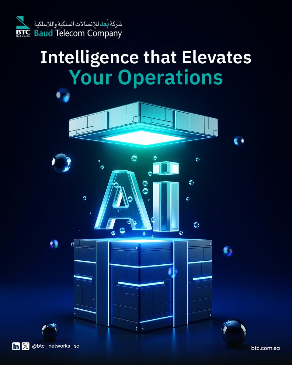 BTC_Networks_SA's tweet photo. نحوّل الذكاء الاصطناعي إلى قيمة عملية
 تدعم كفاءة التشغيل، وتمنحك رؤية أذكى وتحكّمًا أدق في عمليات شركتك

We turn AI into actionable value
 Enhancing operational efficiency while delivering smarter insights and greater control across your business operations https://t.co/m6VKNYFEt0