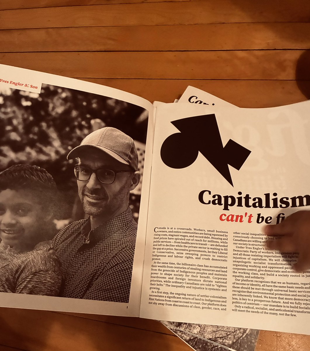 YvesforNDP's tweet photo. Our full bilingual policy platform is now in print, bound into this beautiful booklet: Capitalism Can’t Be Fixed – Onward to a Socialist Future! 🖤

Read our bold, concrete proposals. Get your copy at any stop on our January tour or read the platform here: https://t.co/E2JtteKErJ https://t.co/pGrSgF7Wpy