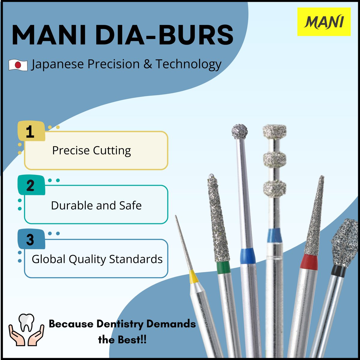 ManiMedicalInd's tweet photo. MANI Dia-burs- Japanese Precision and Technology
#diaburs #japanesetechnology #precisecutting #globalquality #manidiaburs #dentistrylife #dentalworld #dentalinnovation #dentists #manimedicalindia #trustedbrand #dentistchoice #japanesequality https://t.co/m2yrIGiyi9
