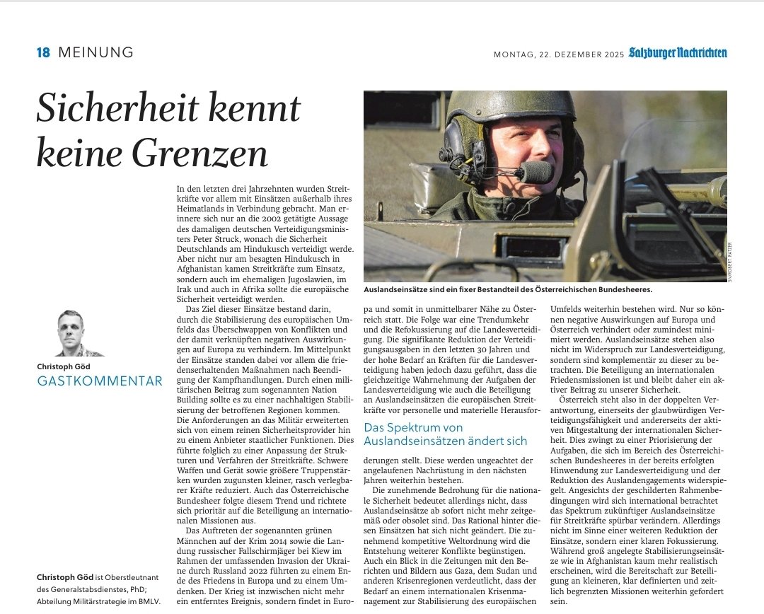 Bundesheerbauer's tweet image. "Angesichts der Rahmenbedingungen wird sich international betrachtet das Spektrum zukünftiger Auslandseinsätze für Streitkräfte spürbar verändern." #Bundesheer @sn_aktuell