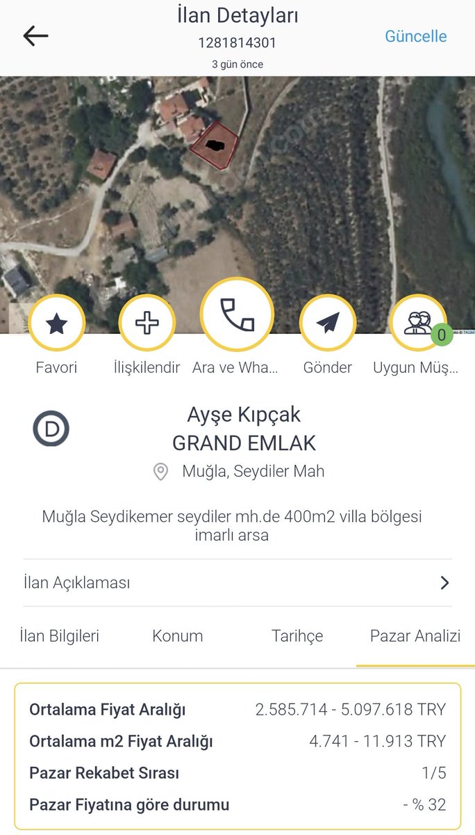 RehberEmlakci's tweet photo. @BuyukFener1 @Ranzerf Hocam Muğla bölgesi uzmanlık alanım olmamakla birlikte elimdeki araçlarla değerlendirdiğimde fiyat mantıklı görünüyor. Ekran görüntülerini bırakıyorum. Yine de bölgede çalışanlar emlakçılardan destek alınız. Yatırım tavsiyesi değildir. https://t.co/ulSLJwvxO0