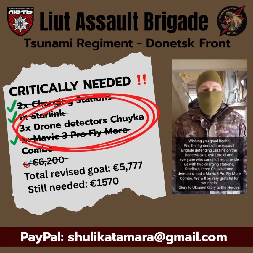 Lorelei_0502's tweet photo. G'morning  &amp;  Happy Monday #Fellas ☕️

#Luit Brigade  #Donetsk front

3× Chuyka drone detectors

🆘 €624.36 is left to close the collection! 🙏

💰 PayPal: shulikatamara@gmail.com

Please support us, and let’s close it ASAP. https://t.co/0fQfaMlPkE