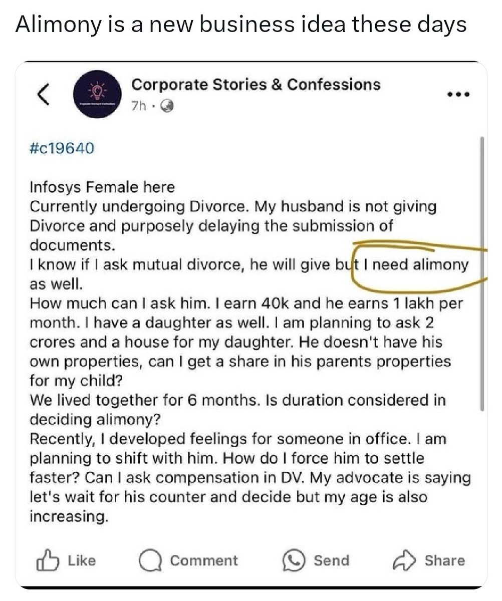 aliedboy's tweet image. Has the legal system for alimony become a tool for 'Business' rather than a provision for genuine social security?

#AlimonyLaws #LegalReform #DivorceCourt #GenderNeutralLaws #FamilyLaw #SocialJustice #LegalDebate #RelationshipEthics #MensRights #WomensRights #MatrimonialLaws