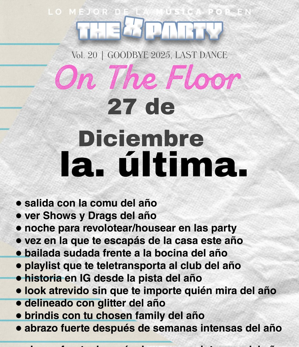 ¡NO TE DEJES DE DAR ESA ÚLTIMA BAILADA Y TOOOOOODO LO QUE TU CUERPO PIDE EXPRESAR A TRAVÉS DE LA MÚSICA,  EL BAILE, Y LA EXPRESION!

No te prives de esta ÚLTIMA PARTY DEL AÑO...

Entradas al venta por DM 📩