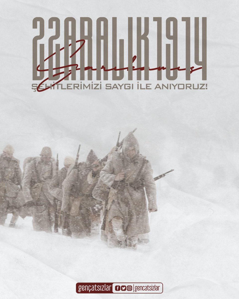 Sarıkamış Harekâtı'nın yıl dönümünde şehitlerimizi saygı ve minnet ile anıyoruz. 

Ruhları şad olsun.

#GençAtsızlar #TürkçülerHatırlayacak #türkçülerunutmaz #TürkçülerUnutmadı #sarıkamış