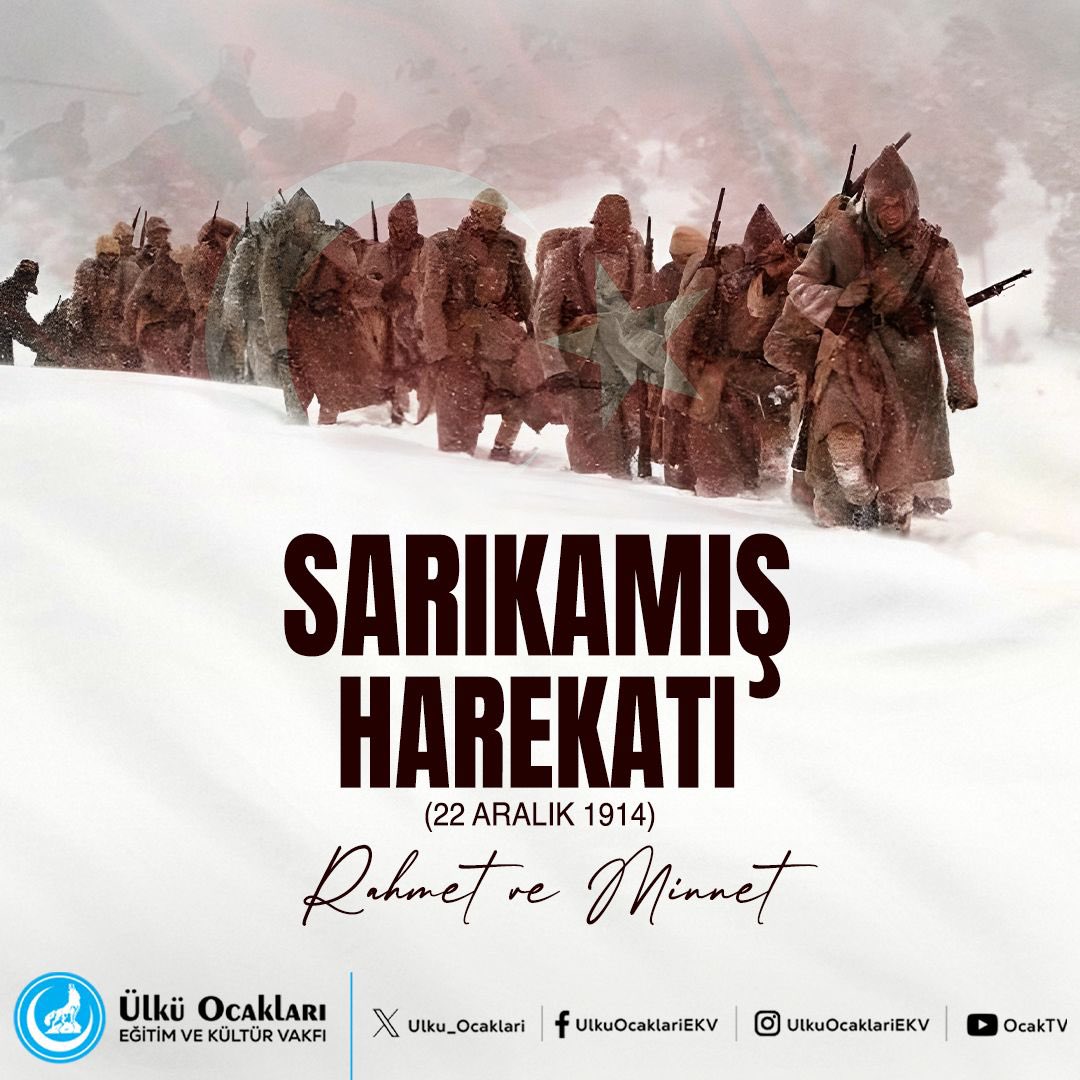 Sarıkamış Harekatı'nın Yıl Dönümünde Tüm Şehitlerimizi Rahmet ve Dualarla Anıyoruz.