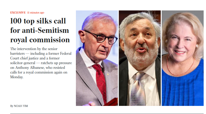 I wrote this on Australia's anti-Jewish crisis on 27 May 2024. The only other lawyer I saw speak out was Justice Michael Lee of the Federal Court.

It took a massacre of Jews in Bondi for many of the legal profession's panjandrums to now finally speak up. 

A shameful cowardice.
