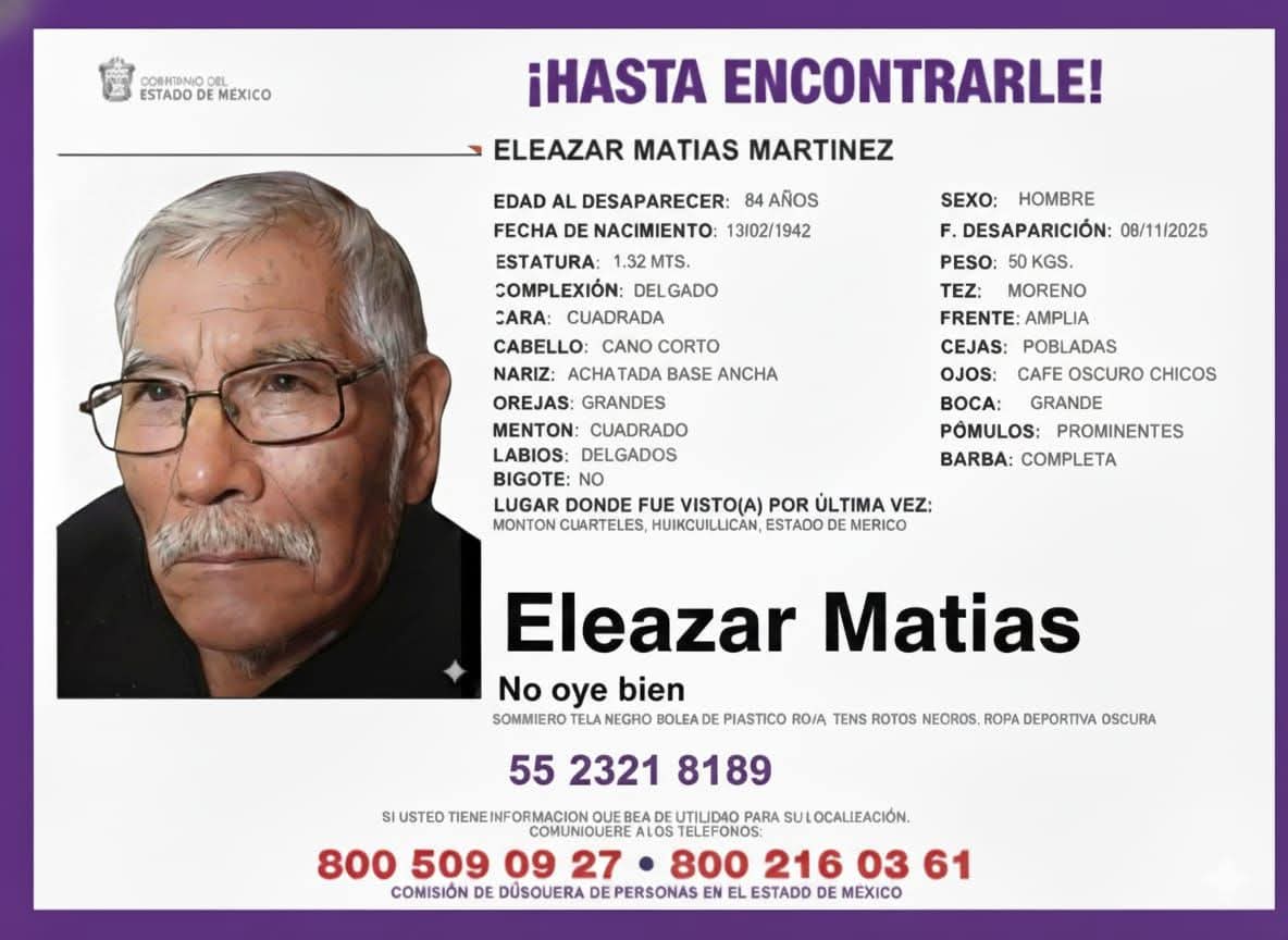 🙏🏾🚨Pedimos apoyo para localizar a esta persona de la tarcera edad desaparecida en Huixquilucan, Edomex. Ayúdenos a difundir con RT.