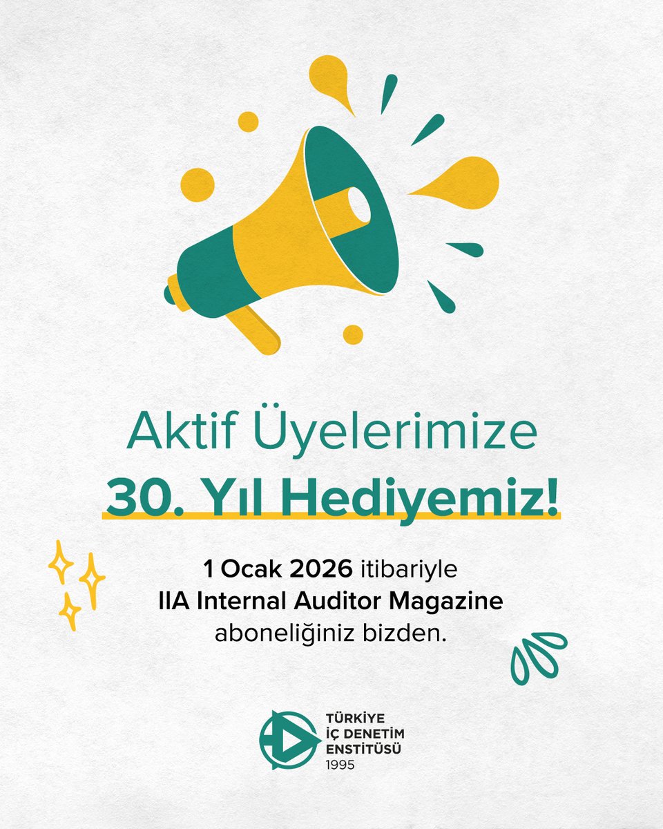 🎉 Aktif Üyelerimize 30. Yıl Hediyemiz!

TİDE’nin 30. yılına özel olarak, aktif üyelerimize değerli bir hediye hazırladık.

1 Ocak 2026 itibariyle, ''IIA Internal Auditor Magazine'' aboneliği aktif üyelerimize tamamen ücretsiz!

Yeni yılda da, mesleki gelişiminizi destekleyen