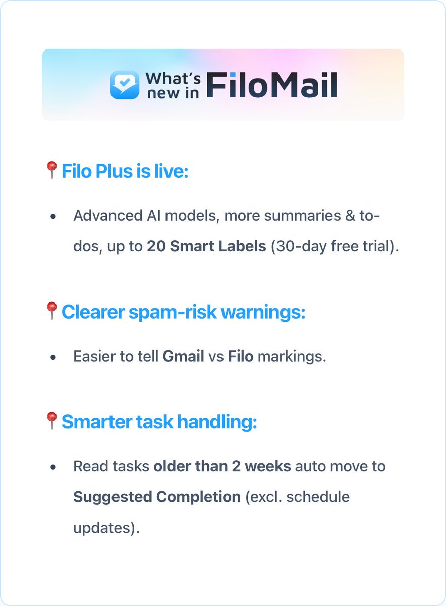Filo_Mail's tweet photo. This week was all about polish: fewer “huh?” moments, more smooth flow.

👇What’s new is in card below. #FiloMail #Updates https://t.co/iRzHnMHS6V