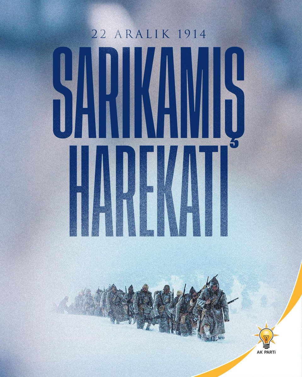 22 Aralık 1914’te Sarıkamış’ta, vatan uğruna canlarını feda eden aziz şehitlerimizi rahmet, minnet ve saygıyla anıyoruz.

Kahraman ecdadımızı ve fedakârlıklarını unutmadık, unutturmayacağız.