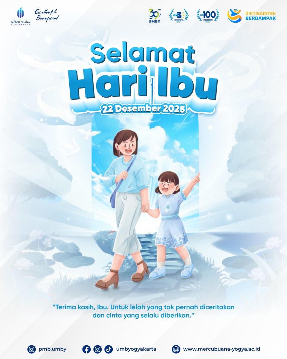 Selamat Hari Ibu ❤️
Terima kasih atas doa, kasih sayang, dan kekuatan yang tak pernah habis.
Ibu adalah rumah teraman sepanjang hidup.
#SelamatHariIbu #HariIbu #Ibu #TerimaKasihIbu #UMBY #Mercubuana