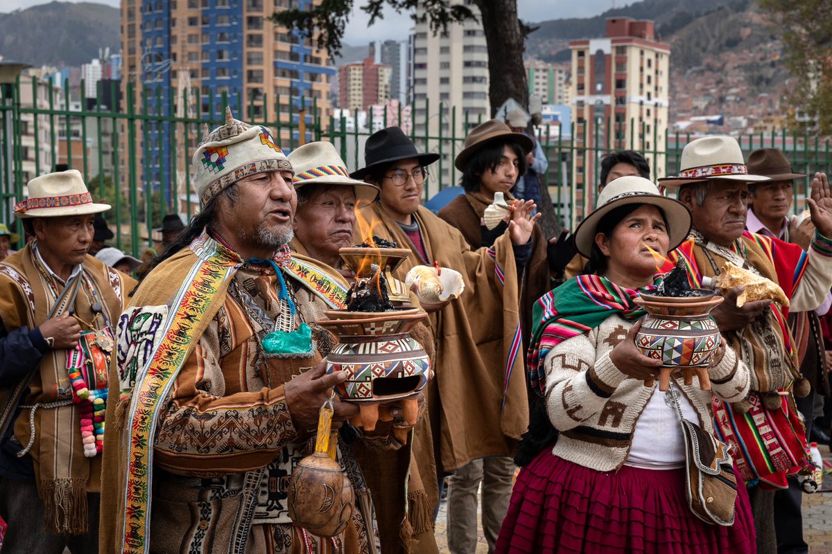The Illapacha de los Andes celebration at the Mirador de Laikakota in La Paz, Bolivia on December 21, 2025. Illapacha is a summer-solstice celebration tied to the first sowings, the coming rains, and the renewal of fertility for the year ahead.