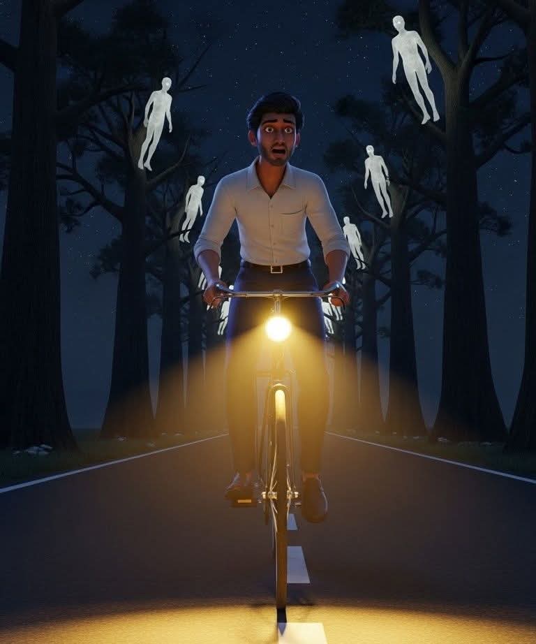 எனக்கு 16 வயசு
ஒரு நாள் படம் பார்த்துட்டு 10 மணிக்கு மேல வீட்டுக்கு சைக்கிள்ல வந்துட்டு இருந்தேன் ரோட்ல யாருமே இல்ல
மரத்து மேல இருந்து பேய் என்னையே பார்க்கிற மாதிரி பயமா இருந்துச்சு

இடியாப்பம் சீம்பால்னு கத்தினேன்

ஒவ்வொரு வீட்டுக்கதவா திறந்தது

பயம் போச்சு.