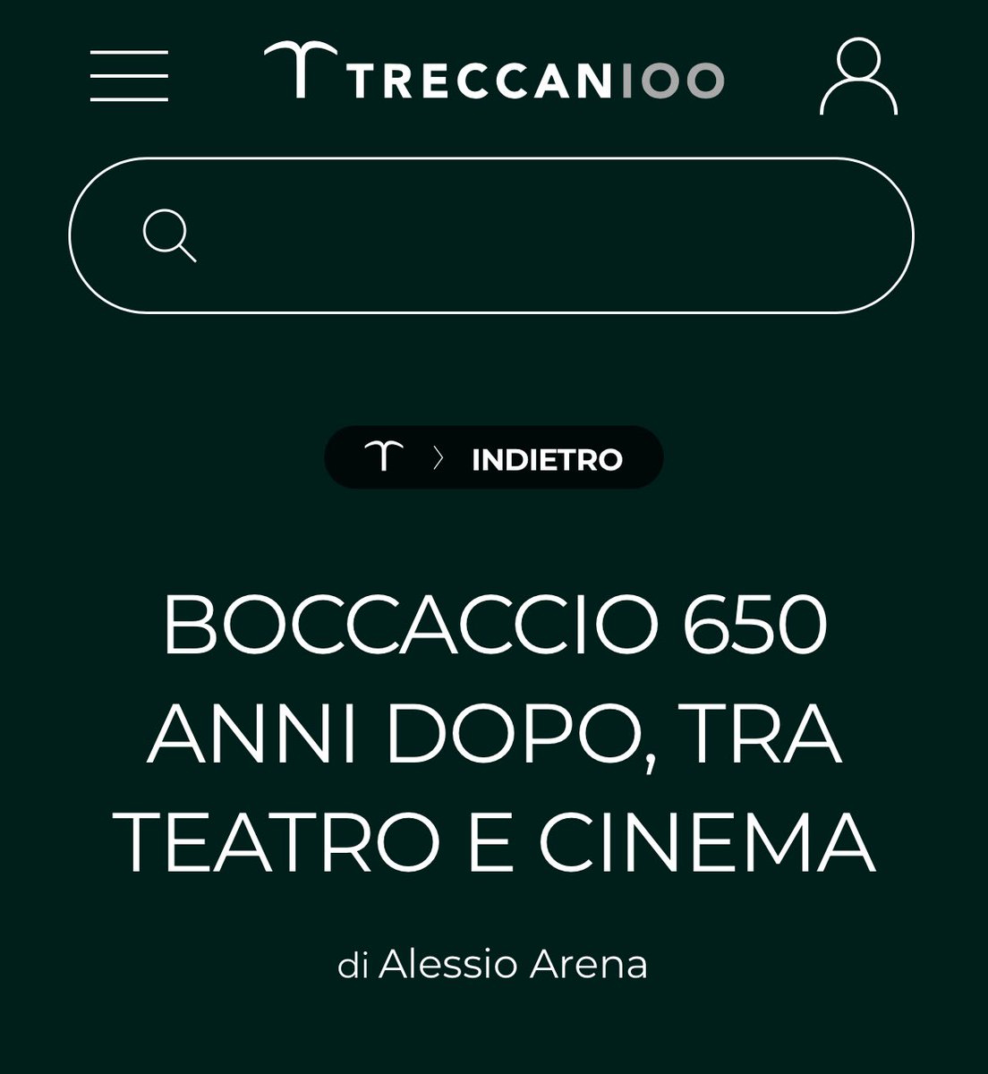 Su Treccani è stato pubblicato il mio articolo “Boccaccio 650 anni dopo, tra teatro e cinema”.

👇
treccani.it/magazine/atlan…