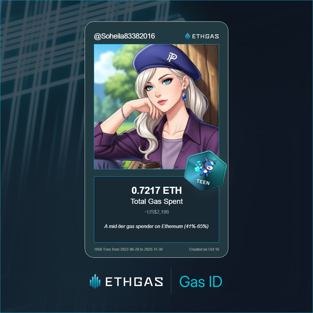 Leveled up in the Great Gas Reckoning with ETHGas! 💪

Teen Jack status: 0.7217 ETH gas spent, 350 Beans earned—supporting the Gasless Future!

Claim your Gas ID at ethgas.com/community/gas-…