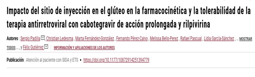 El estudio en el que participaron 152 adultos con infección VIH demuestra que la administración ventroglútea de CAB/RPV de acción prolongada ofrece farmacocinética más consistente, mejor tolerabilidad y preferencia del paciente (67%). doi.org/10.1177/108729…