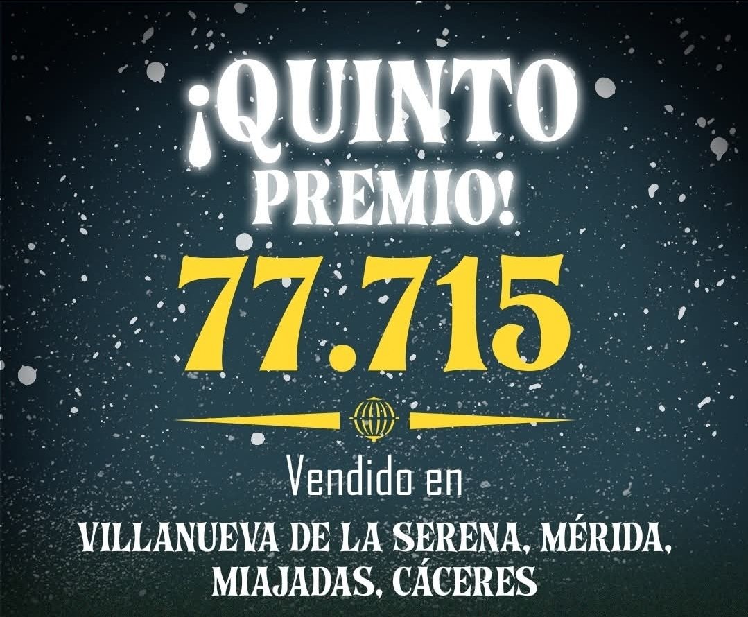 FUTBOLEANDOFM's tweet image. El 3° QUINTO PREMIO ha tocado en Villanueva de la Serena, Mérida, Miajadas y Cáceres.  @loterias_es @loterianavidad_
