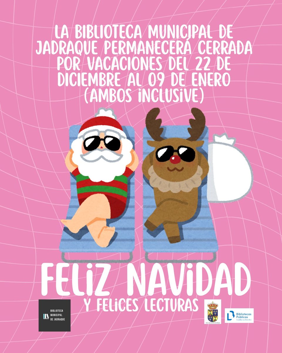La biblioteca municipal permanecerá cerrada por vacaciones de Navidad desde el 22 de diciembre hasta el 2 de enero, ambos inclusive.
Feliz Navidad y felices lecturas.