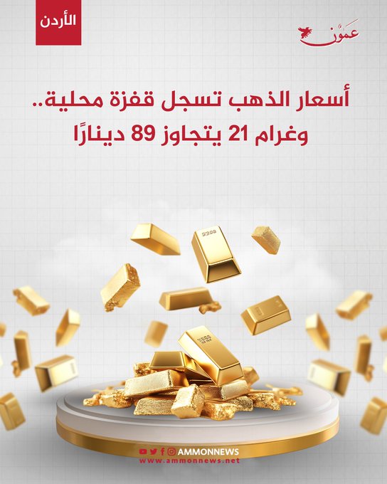 أسعار الذهب تسجل قفزة محلية.. وغرام 21 يتجاوز 89 دينارًا #الاردن 