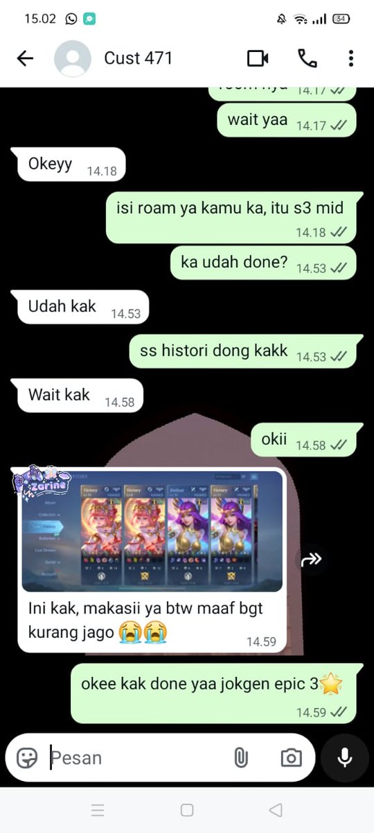 🔸joki gendong epic 7🌟 cust roam
🔸joki gendong epic 3🌟 cust roam

Yang mau joki ml fast process hit me up ke WhatsApp wa.me/message/CXXQOJ… atau link wa di bio‼️
#jokizarine 633-634✨
#jokiml #zonauang