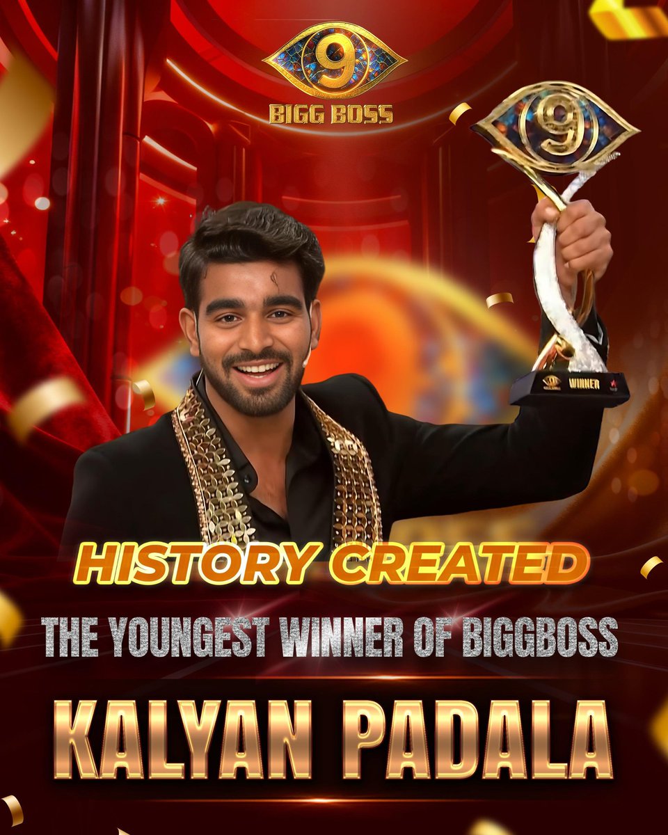 kalyanpada38118's tweet photo. History isn’t just witnessed.

It is created with belief, discipline and relentless effort. 🏆

This moment belongs to our Kalyan Padala and equally to the countless hands and hearts behind the scenes…
the teams who worked day and night,
the strategists, creators, coordinators, volunteers
and every silent contributor who stood strong till the very end.

Youngest winner. Historic journey.
Grateful beyond words. ✨

#KalyanPadala
#BiggBossTelugu9Winner
#HistoryCreated