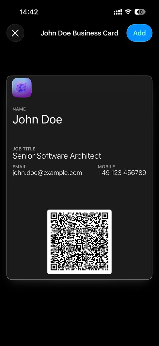 ANGOmarcello's tweet image. We have out first valid Apple Wallet pass. A contact card, signed in the backend of Passable. It even works in Google wallet to everyones suprise. Let's see to connect the app and the backend soon. ☺️