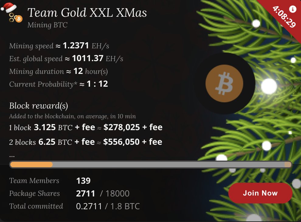 NiceHashMining's tweet photo. ๐จ 4 hours to join the Team Gold XXL Xmas! ๐
Experience the power of solo mining in a team with #EasyMining!
๐ Mining: Bitcoin
๐กDuration: 12 hours
๐ตShares: 18,000
๐ขPackage: Team Gold XXL Xmas
Just 4 hours left to join.
Lock in your spot!
https://t.co/IiVrha6IM7 https://t.co/spaLBfb5Yt