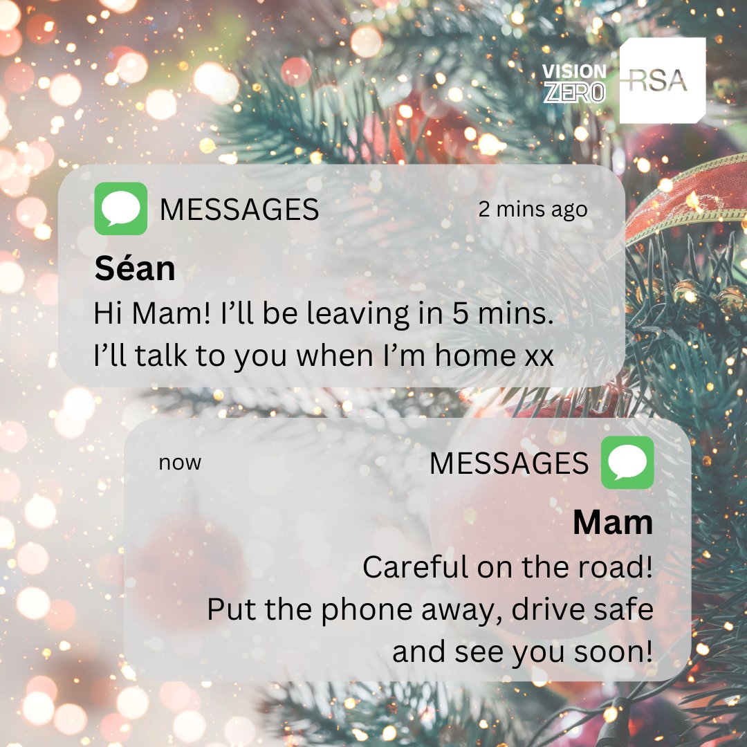 RSAIreland's tweet image. 🎄 This Christmas, Stay Focused on the Road.
When you're driving, put your phone away. Let’s all get home safely to celebrate with loved ones 🎁
#VisionZero #Christmas