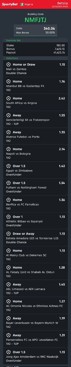 if you edit pls tag me  sportybet.com/?shareCode=NMF…