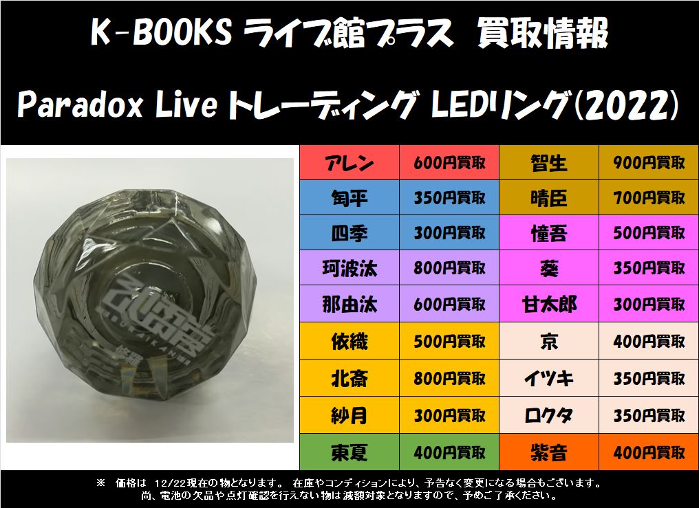 買取情報】 「Paradox Live」より「LEDリング(2022)」の買取情報を掲載