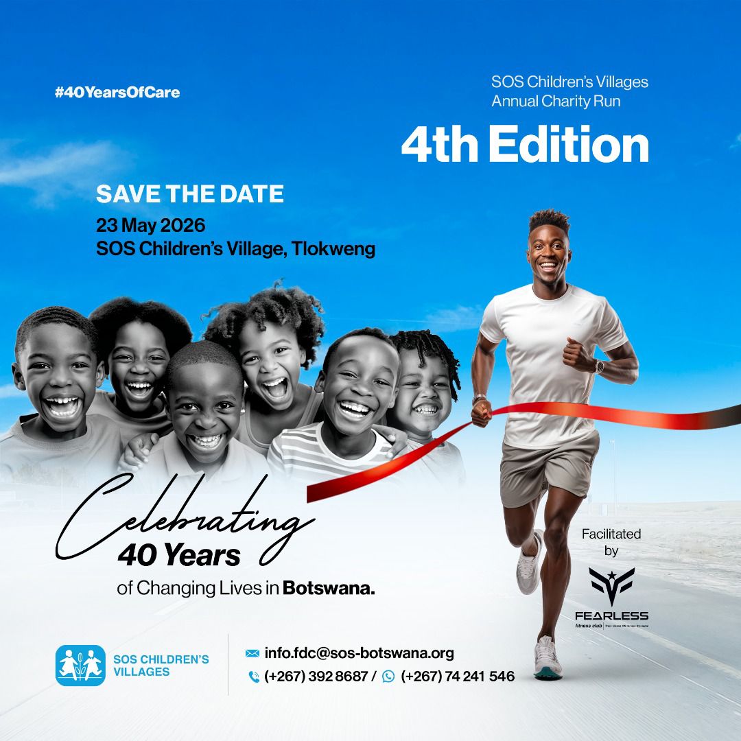 As we wrap up the year. Don't forget to mark your calendars. Re on!!! 23rd May 2026!

The 4th Edition of #SOSChildrensVillages Annual Charity Run facilitated by #FearlessFitnessClub 🏃‍♀️🏃💪

We will be celebrating 40years of Changing lives in Botswana. 

 #40YearsOfCare