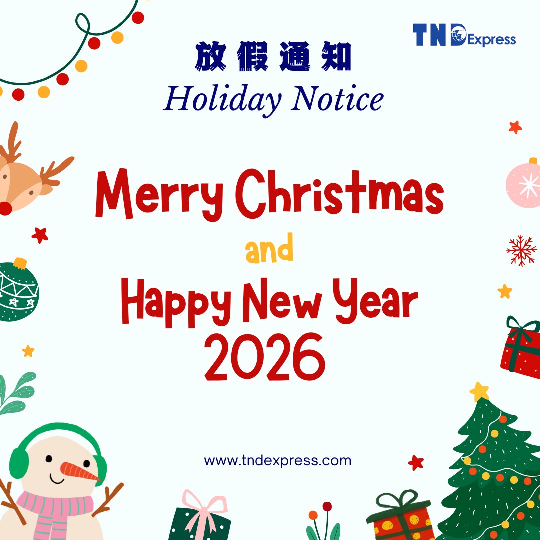 tndexpress's tweet photo. 【2025 Christmas &amp; New Year Holiday】

MY Warehouse &amp; Customer Service Center:-
25/12/25: Holiday
26/12/25: Resume Operation

01/01/26: Holiday
02/01/26: Resume Operation

KR Incheon Warehouse &amp; Myeong-dong Office:-
25/12/25: Holiday
26/12/25: Resume Operation

Thank you 💙 https://t.co/mM98hTFyby