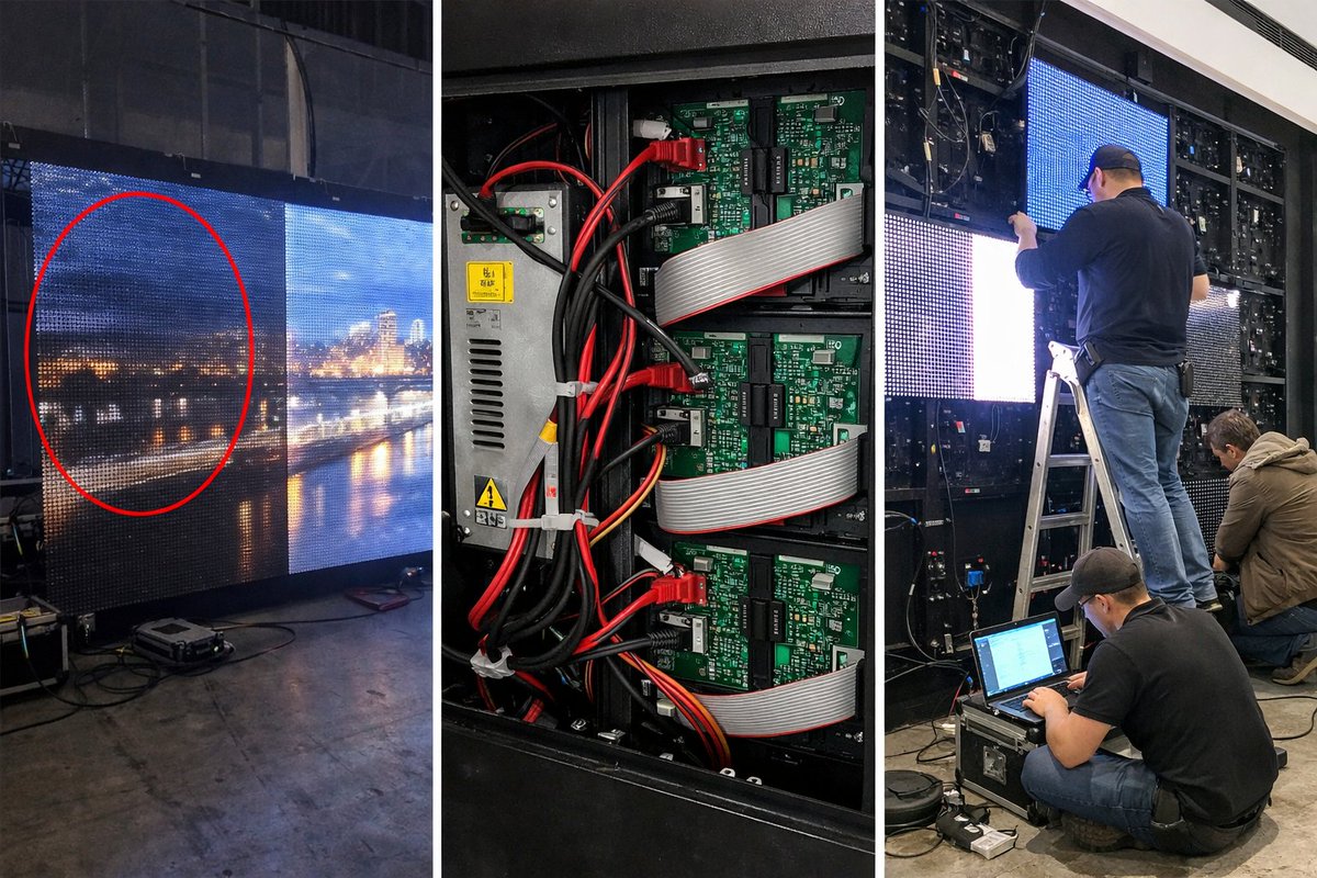 Tingting1815042's tweet image. ⚡ Same LED modules, but the brightness wasn’t uniform today.
🔌 Voltage drops, wiring layout, and system behavior add up.
        Nothing shows on the datasheet, but it’s obvious when the screen goes live.
#LEDDisplay #LEDEngineering #InstallDay #AVLife #DigitalSignage