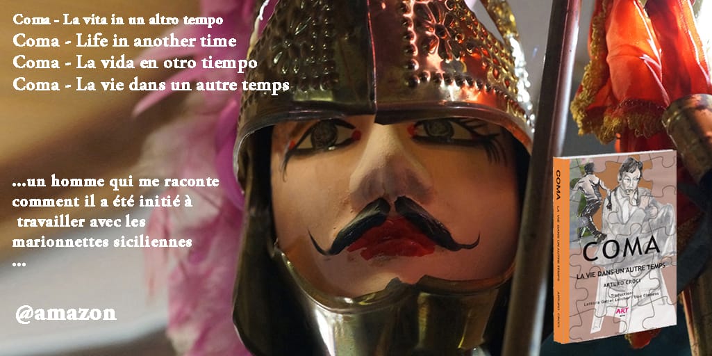 … All’improvviso mi trovo in Sicilia dove casualmente ho incontrato un uomo che mi racconta di come avesse iniziato a lavorare con i pupi. Mi mostra orgoglioso le sue creature, i loro movimenti. 
Coma pag. 42
floracultura.it
<a href="/amazon/">Amazon</a>, @waterstones, @telegraph e altri