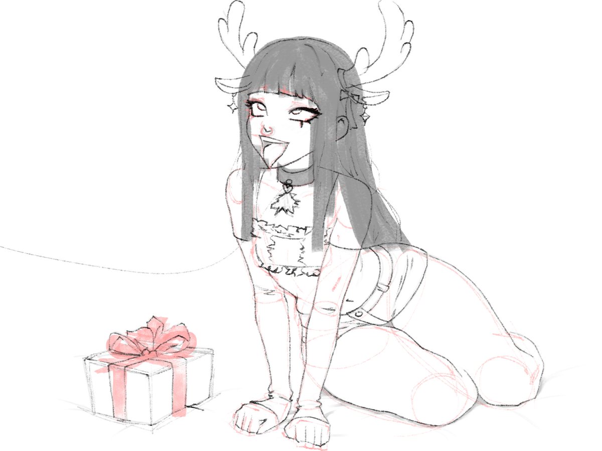bimbobrew's tweet photo. An introductory post with some WIP sketches of a cute little reindeer girl. Yeah, I suck at introductions.

Haven't even hit basic color-blocking yet, but already deep in the 'what color should her nose be? Black or red?' spiral.

#lewdart #nsfwart #ecchi #sketch https://t.co/P6BW10Isf9