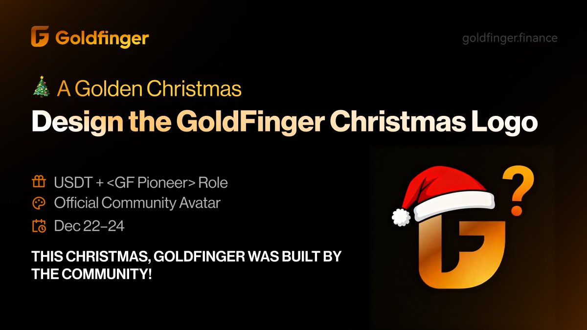 GoldFingerRWA's tweet image. 🎄GoldFinger Christmas Logo Challenge is LIVE! 

Designers, Christmas is around the corner! 🔔
It's time to use your skills to create a festive version of the GoldFinger logo.

🎁 Prizes: 20 USDT and &amp;lt;GF Pioneer&amp;gt; Role,
🗓️ Ends: Dec 24
🏆 Winner: Dec 25

Submit your designs in the…