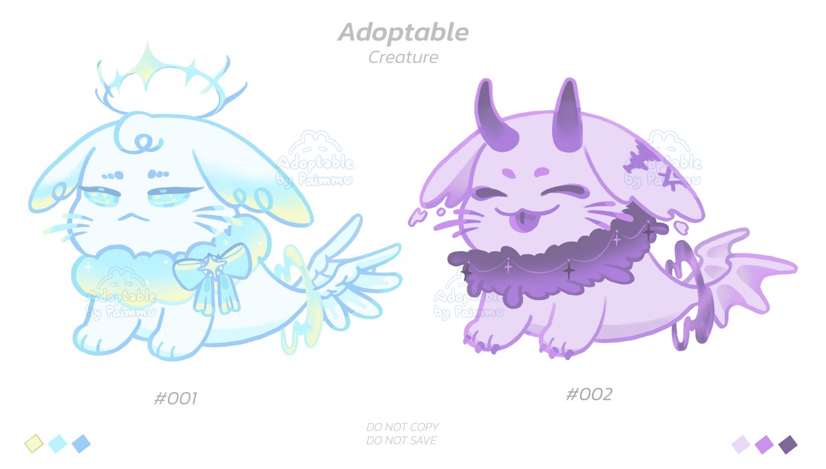 _paimmu's tweet photo. Creatures Adoptable Batch Open
Angel &amp; Devil 🪽😈
Set Price: 15 USD each

Available on Vgen shop! ᕙ⁠(⁠ ⁠ ⁠•⁠ ⁠‿⁠ ⁠•⁠ ⁠ ⁠)⁠ᕗ https://t.co/e8LqMYEATd

Every RTs and like are appreciated. Thank you c: #adoptable #characterdesign #illustration https://t.co/PO3VNywdvP