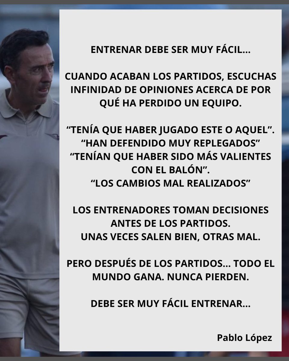 Terminan los partidos, el resultado está en el marcador…

…y aparecen los críticos “ventajosos”…

“Este entrenador es muy malo”.

“Vaya cambios ha hecho”.

“¿Cómo se le ocurre defender así?”

“No se entera de nada, ellos atacando así y él sin verlo”.

“No juegan a nada”.

…