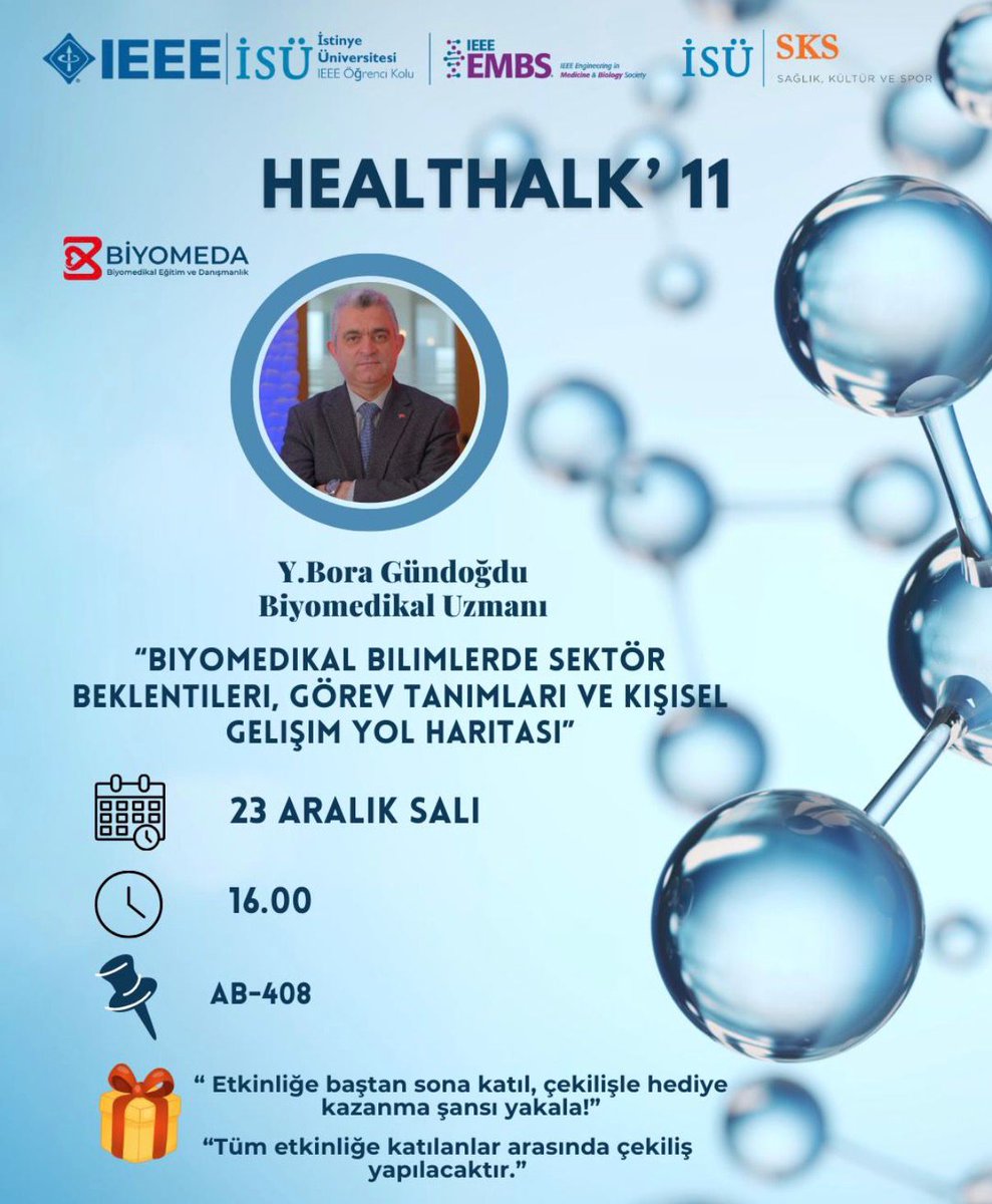 _Biyomeda's tweet photo. Etkinlik Kodu: BYMD 2025-12

Sektörün deneyimli ismi *Y. Bora Gündoğdu* ile kariyer fırsatlarını, sektörün nabzını ve gelişim yollarını konuşmak için *İstinye Üniversitesi'nde buluşuyoruz!*

📅 23 Aralık 2025
🕓 16:00 - 18:00
📍 *İstinye Üni. Ana Kampüs | AB-408 https://t.co/WBwZfLAvy1