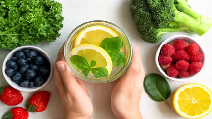 ماءٌ وأليافٌ ونومٌ.. وصفة سحرية لإزالة السموم من الجسم. الماء أساسي لدعم الكلى وطرد الفضلات. ألياف الشوفان، الخضروات الورقية والحمضيات تحسن الهضم. عصائر طبيعية مثل الكرفس مع الأناناس والكركديه مع الفراولة تنشط الجسم. يوم أسبوعي للطعام الطازج + نوم كافٍ + نشاط معتدل لتعزيز التوازن الداخلي 