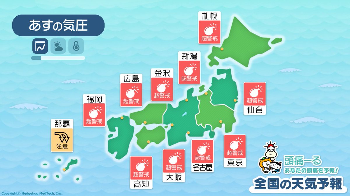 terunekootenki's tweet photo. 12/23(火)の天気頭痛予報：
https://t.co/6ZV9BUnnEh
高気圧に覆われて、ほぼ全国的に晴れる見込みです。
西日本は午後になると雲が広がりやすくなり、近畿などは夜に雨の降り出す所もありそうです。

高気圧は次第に離れていくため、気圧は午後を中心に大きく下がるようになるでしょう。
晴れていても体調不良が起こりやすい気象条件ですので、十分にお気を付けください。

気温は北日本～東日本は平年並みでこの時期らしい冬の寒さとなりそうです。
西日本は平年よりも高く、日中は比較的暖かでしょう。
#頭痛ーる　#気圧���ップ