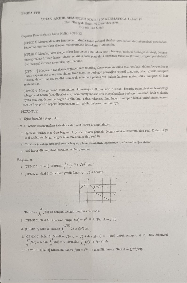 AleamsBarra's tweet image. UAS Matematika 1A Sesi 2

Gimana yg ikut UAS tadi? Yang sesi 1 kabarnya soal B2 nya seru? :D