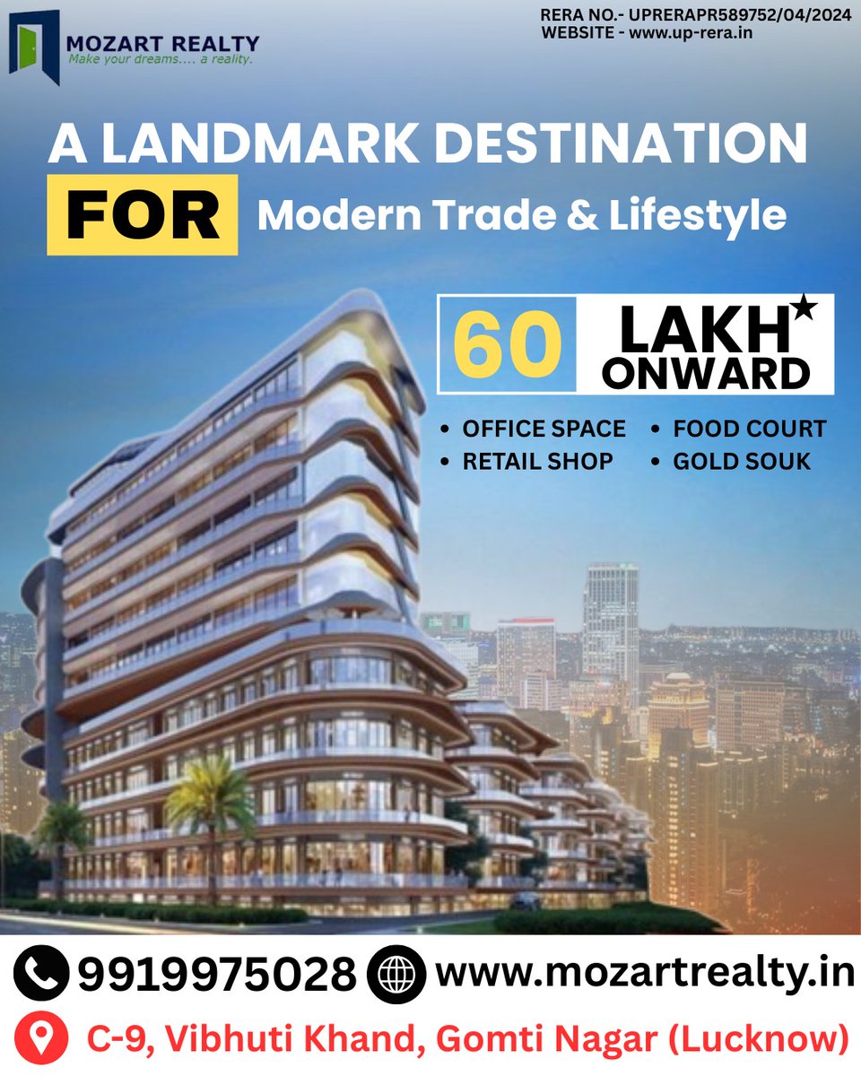 MozartRealty's tweet photo. Investment Starts in 60 Lakh, Near Lulu Mall &amp; Medanta Hospital.
Migsun Lucknow Central- At Sushant Golf City, Lucknow!
---
Call Us:- +91- 99199-75028
Web:- https://t.co/GQ1WCoN8hy
---
#MozartRealty #MigsunCentral #LucknowRealEstate #CommercialProperty #Lucknow #Migsunlko #Buy https://t.co/vm9fJe6rJg