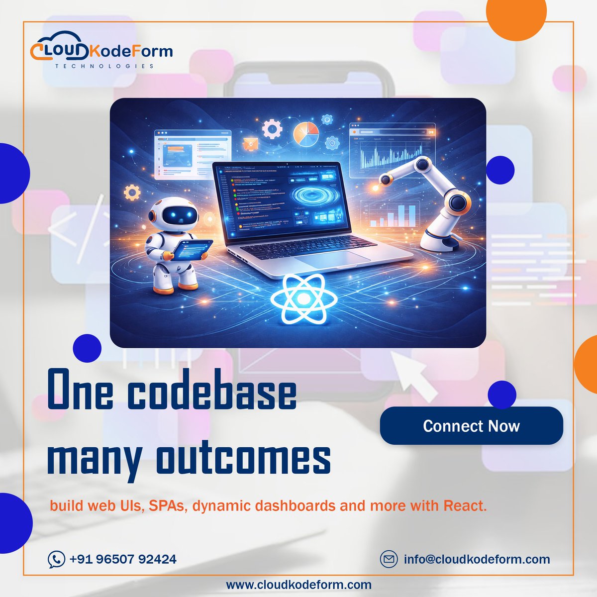 cloudkodeform's tweet image. One Codebase That Drives Multiple Digital Experiences.
At CloudKodeForm Technologies, we believe smart code should do more. 
Contact Us Today:
🌐Website: cloudkodeform.com
Email:info@cloudkodeform.com
Call/WhatsApp: +919650792424
#CloudKodeform #WebUIDevelopment #SPADesign