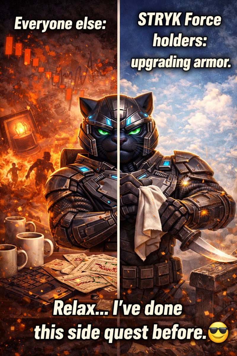 DamilareLa67918's tweet photo. While the world panics, STRYK Force holders stay cool, polishing armor and stacking gains.
Chaos around us, calm within us. 😎🐾
#STRYKForce #CryptoCalm #BuiltDifferent #STRYKTogether #DegensWithStyle #NoPanic #ArmoredPanther
@AI_Alpha_Wolf https://t.co/GuX1LrPABM